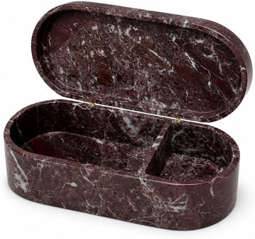 Violet Red Marble Storage Box with Lid, Oval Jewelry Organizer