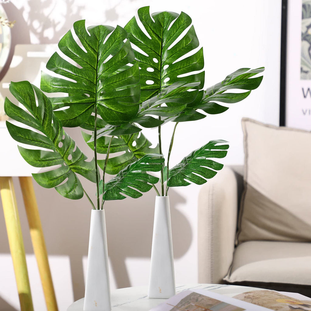 48 Pcs Artificial Palm Leaves Large Fake Monstera Leaf with Stems