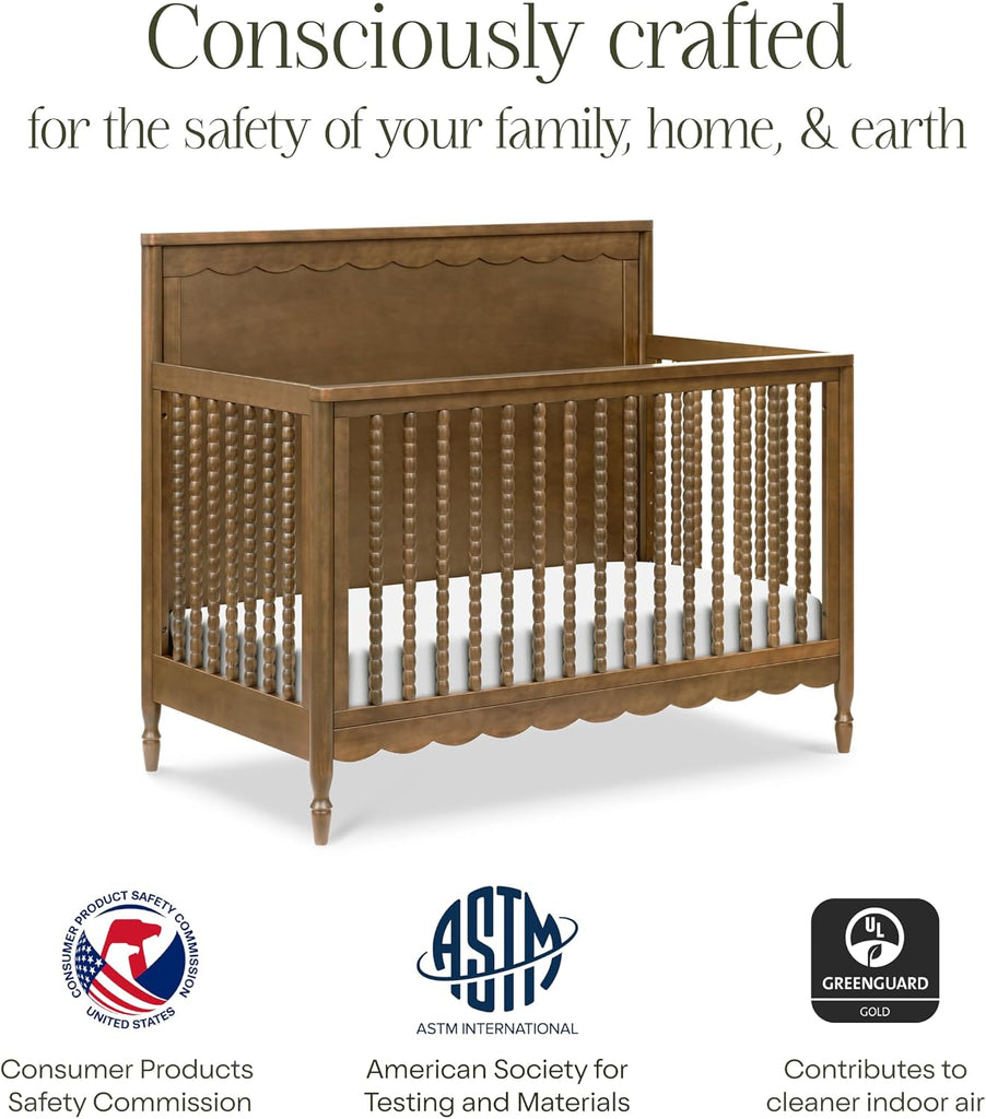 Ambrosia 4-in-1 Baby Convertible Crib, Natural Walnut | GREENGUARD Certified, Converts to Toddler Bed, Daybed &