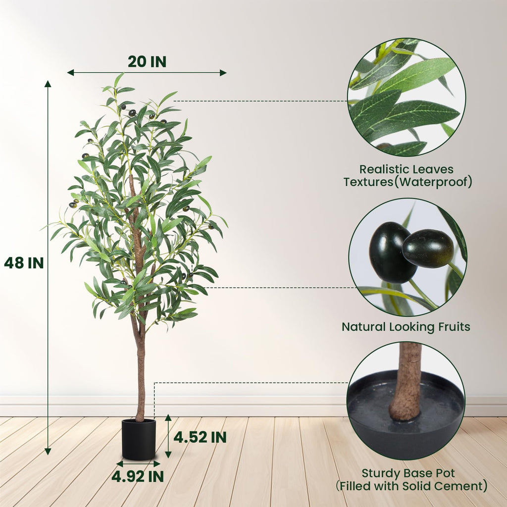 Artificial Olive Tree, 4FT Faux Olive Tree Decor