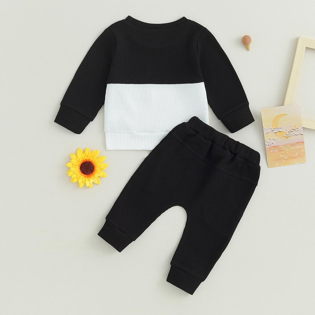 Toddler Baby Boy Fall Clothes Waffle Contrast Color Sweatshirt Pants Sets Infant Winter Outfits 6 12 18