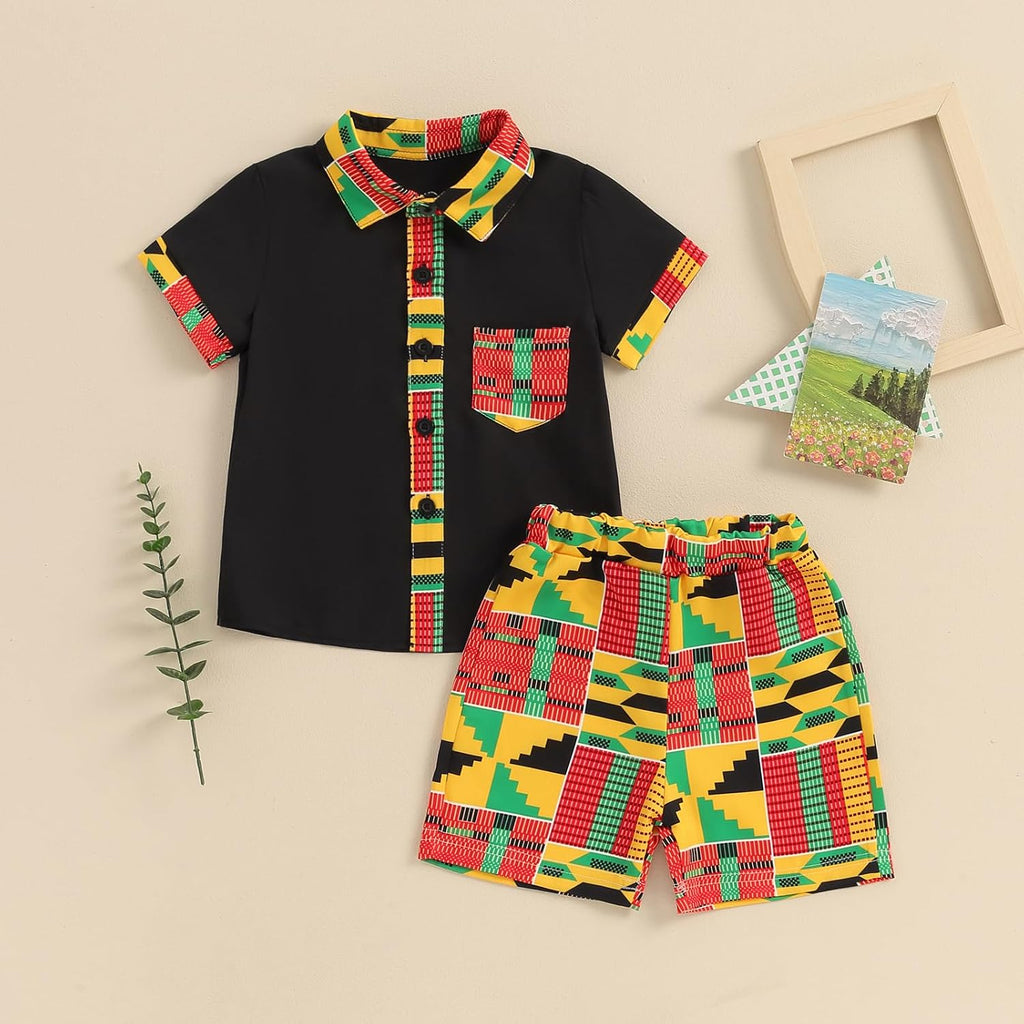 Toddler Baby Boy Summer African Print Kente Dashiki Clothes Outfits T Shirts Shorts Sets