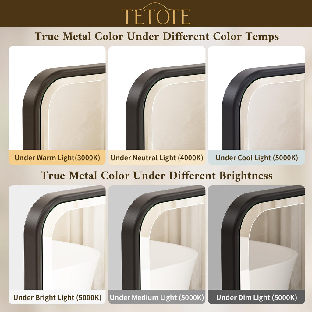 Black Mirrors for Wall 40 x 30 Beveled Edge Tempered Glass, Rounded Corner Rectangle Framed Mirror for Modern