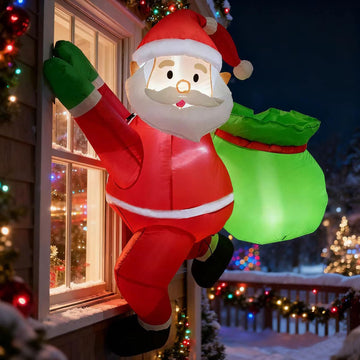 4FT Christmas Inflatable Santa Claus Outdoor Decorations Built-in Bright LEDs, Xmas Santa Carrying Present Sack, for