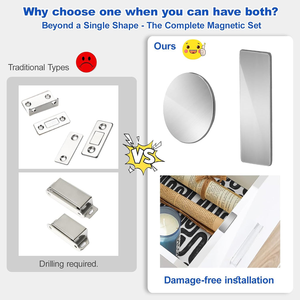Magnetic Door Catch, Ultra Thin Cabinet Magnets for Closure, Adhesive Drawer & Cabinet Latches, Stainless Steel Easy to