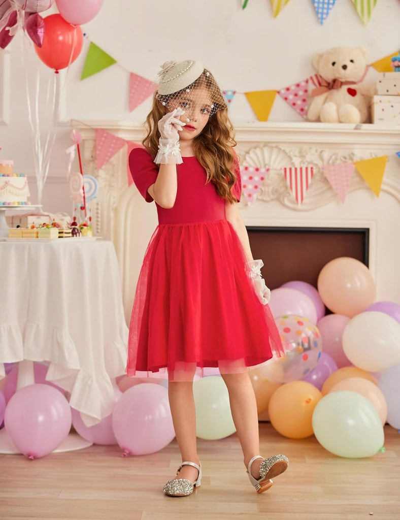 Toddler Girls Tutu Dresses Summer Puff Short Sleeve Tulle
