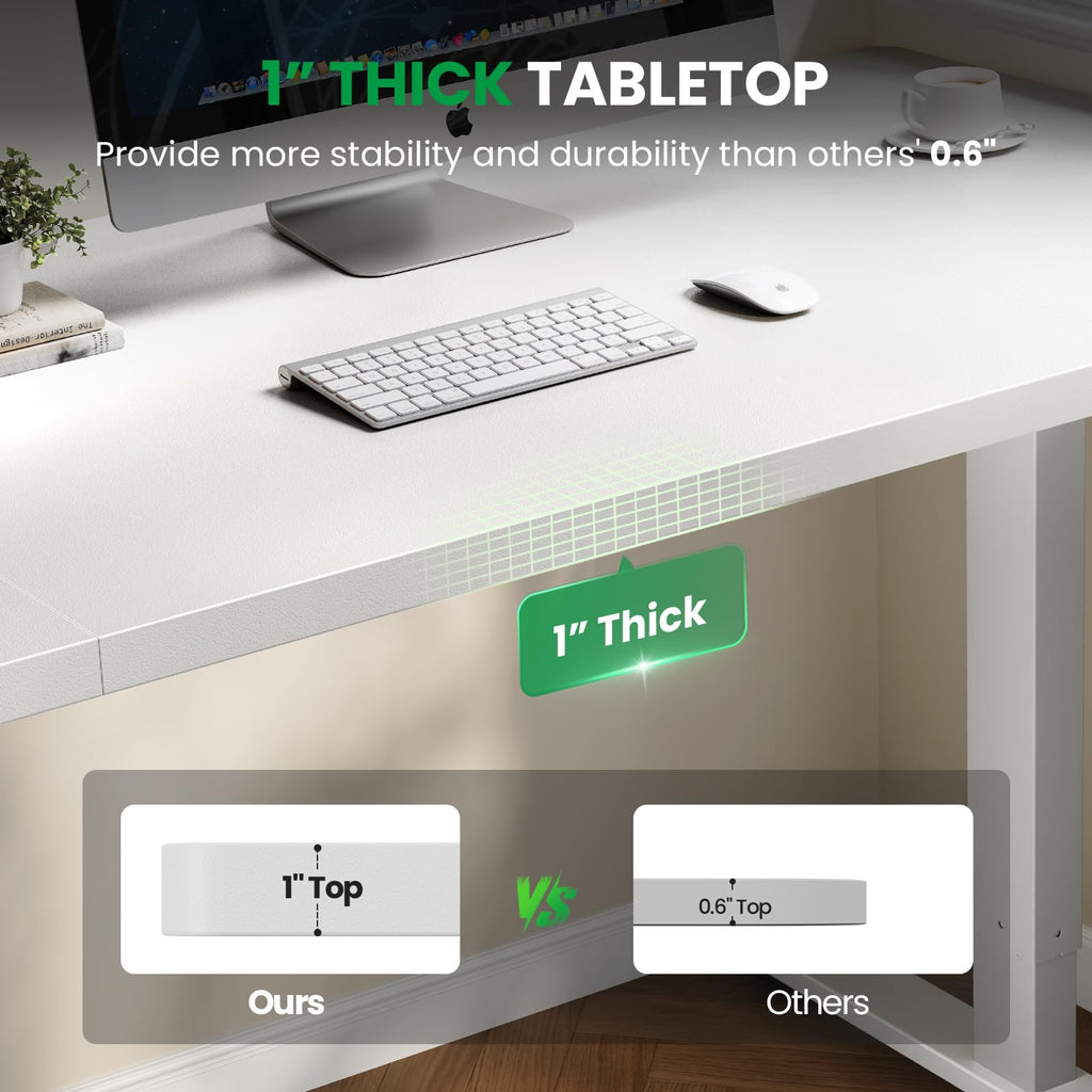 White 71x30 in Electric Standing Desk, 1 Inch Thick Tabletop