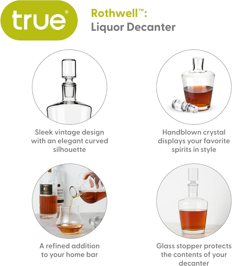Rothwell Whiskey Decanter with Airtight Stopper, Liquor Decanters for Bourbon Scotch Vodka Gin Cocktail Party Home