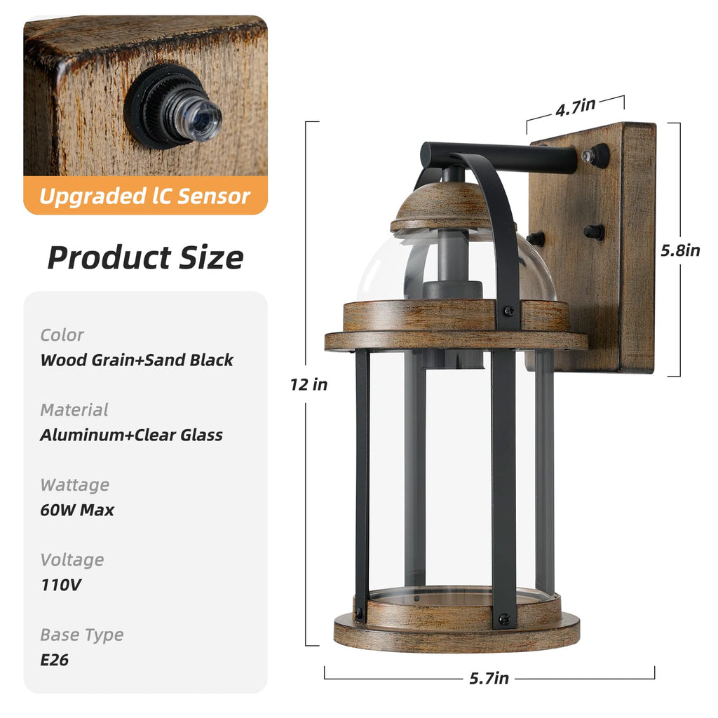 Dusk to Dawn Outdoor Wall Lights, Waterproof Lighting Fixtures Rustic Farmhouse Wall Lanterns with Clear Glass Shades