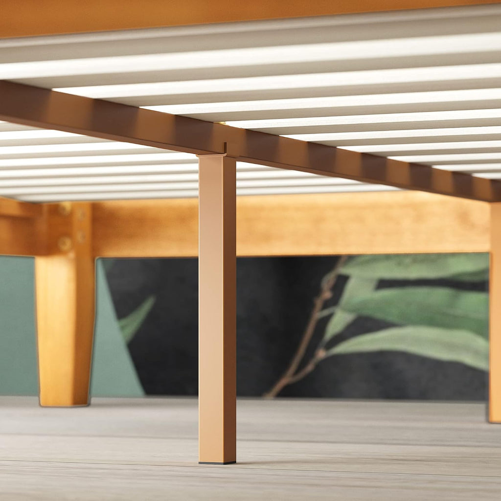 12 Inch Solid Wood Platform Bed / No Boxspring needed / Wood Slat Support / Rustic Pine Finish, Queen (OLB-PWPBO-12Q)