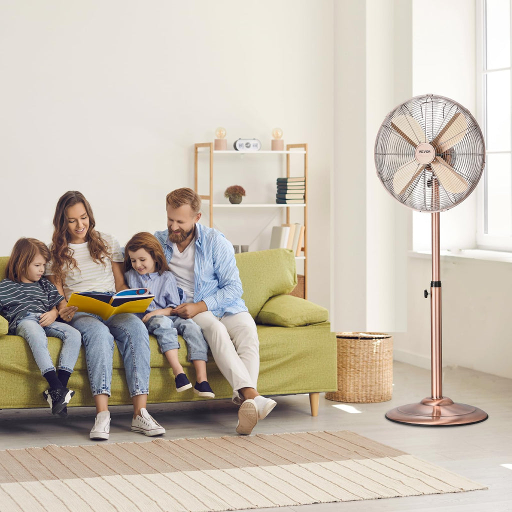Industrial Pedestal Fan, 16 Inch 75-Degree Oscillating Fan, Height Adjustable Standing Fans with 3 Adjustable Speeds