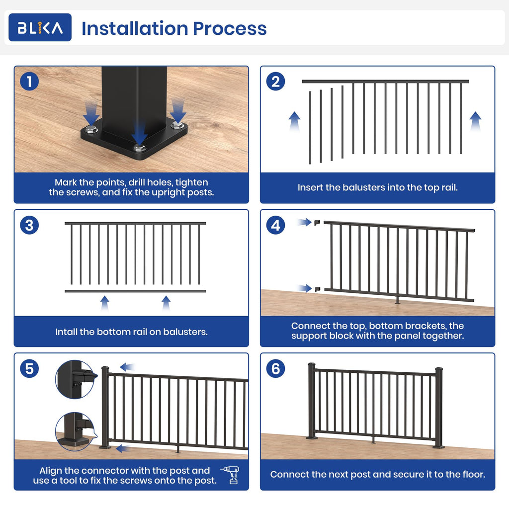 36 in H. x 6 ft W. Aluminum Deck Railing Kit with Post, Matte Black