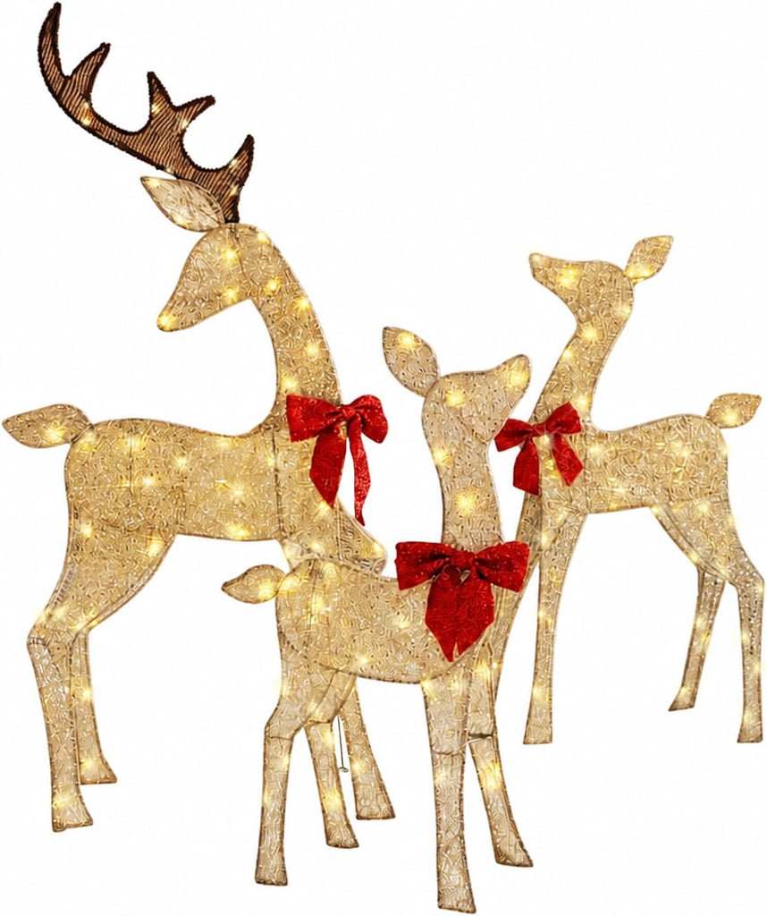 4.5Ft Lighted Reindeer Outdoor Christmas 2D Deer Family Sets Outdoor Reindeer Christmas Yard Decoration