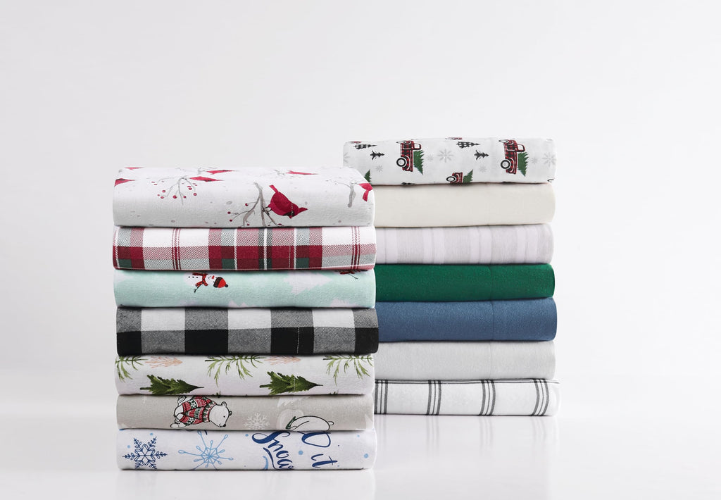 Buffalo Check Flannel 4-Piece Sheet Set in White and Black, Cotton, Adult, All Season, Oeko-TEX Certified