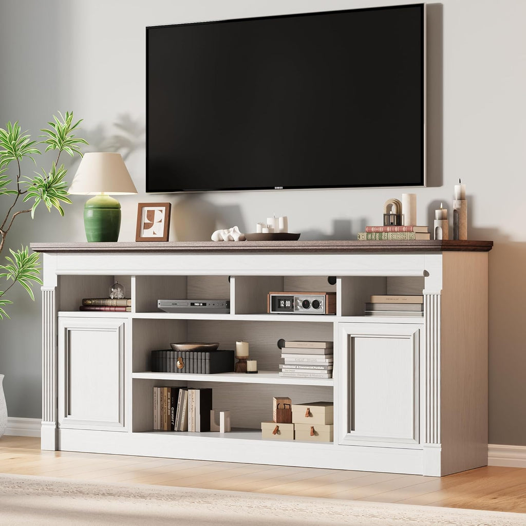 Farmhouse TV Stand for TVs Up to 75", Entertainment Center with Open Storage & Adjustable Shelves, TV Console with