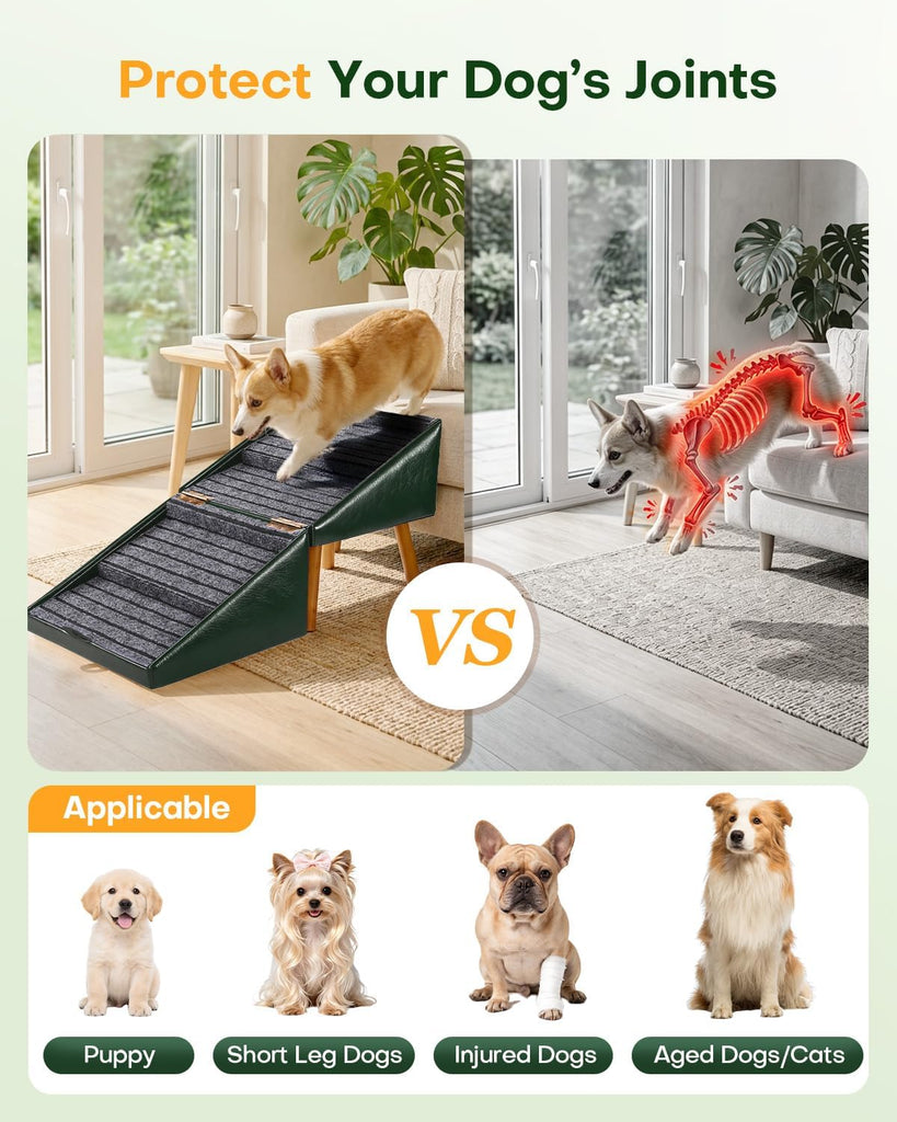 Dog Stairs for Small Dogs Foldable Dog Steps and Faux Leather Ottoman