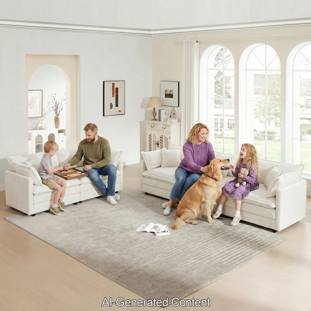 112" Beige Modular 3 Seater Cloud Sectional Couches