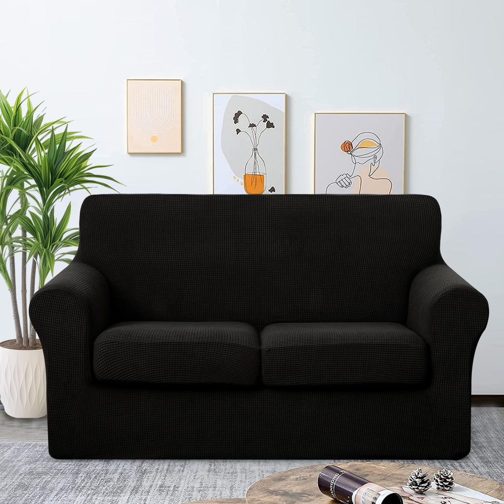3 Pieces Stretch Loveseat Couch Cover, Black