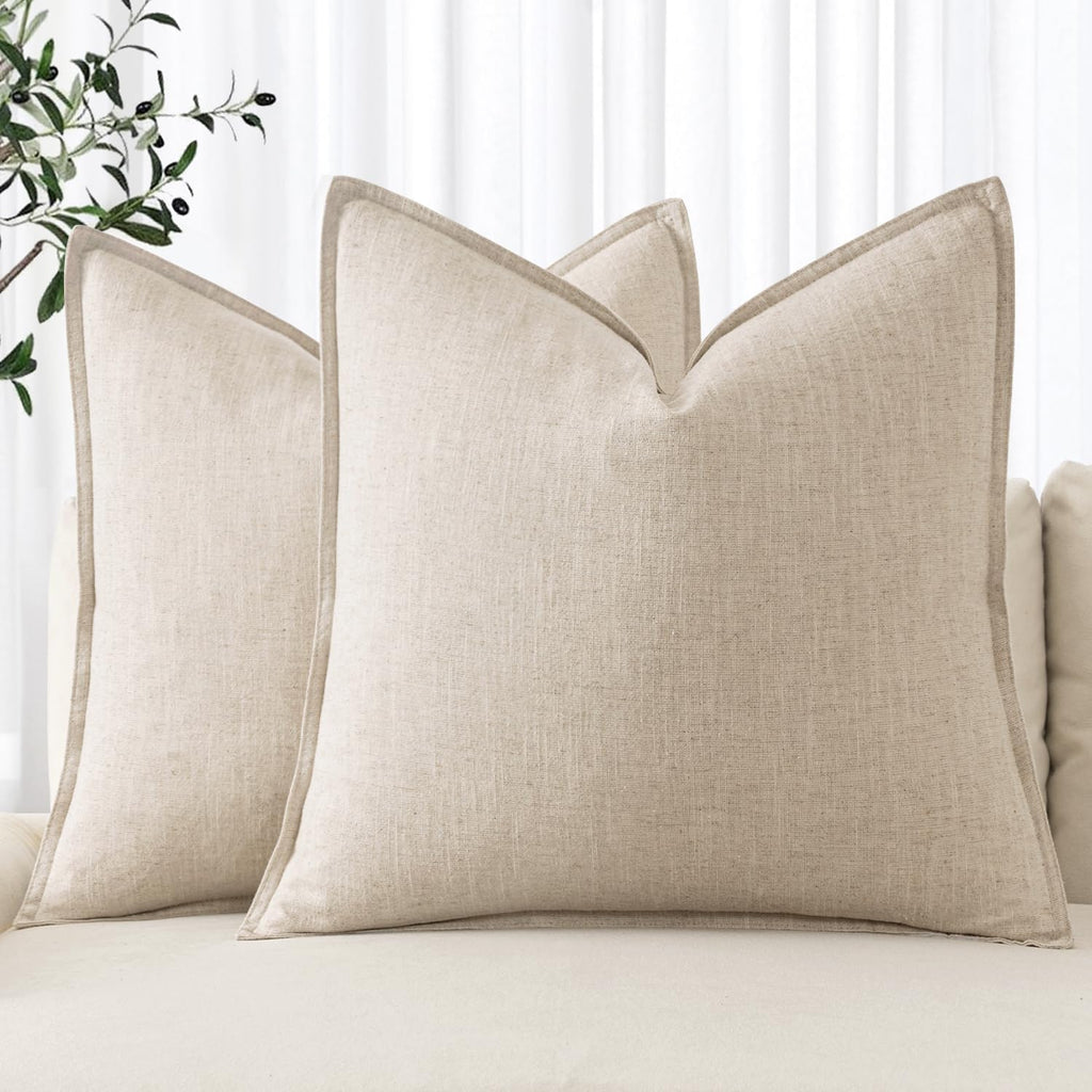 Decorative Linen Pillow Covers 20x20 Inch Natural Beige Boho Farmhouse Neutral Couch Throw Pillows