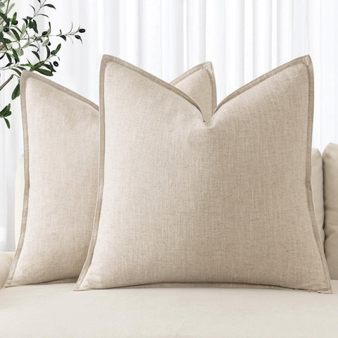 Decorative Linen Pillow Covers 20x20 Inch Natural Beige Boho Farmhouse Neutral Couch Throw Pillows