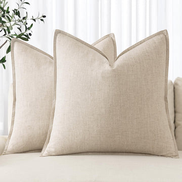 Decorative Linen Pillow Covers 18x18 Inch Natural Beige Boho Farmhouse Neutral Couch Throw Pillows
