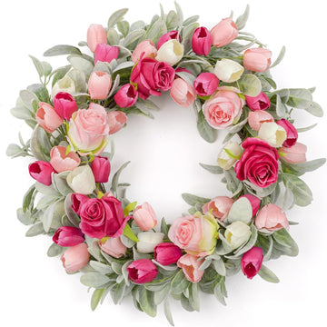 20 Inches Farmhouse Valentines Wreath Modern Valentine Flower Wreath Rocco Valentines Day Door Wreaths with Red Pink
