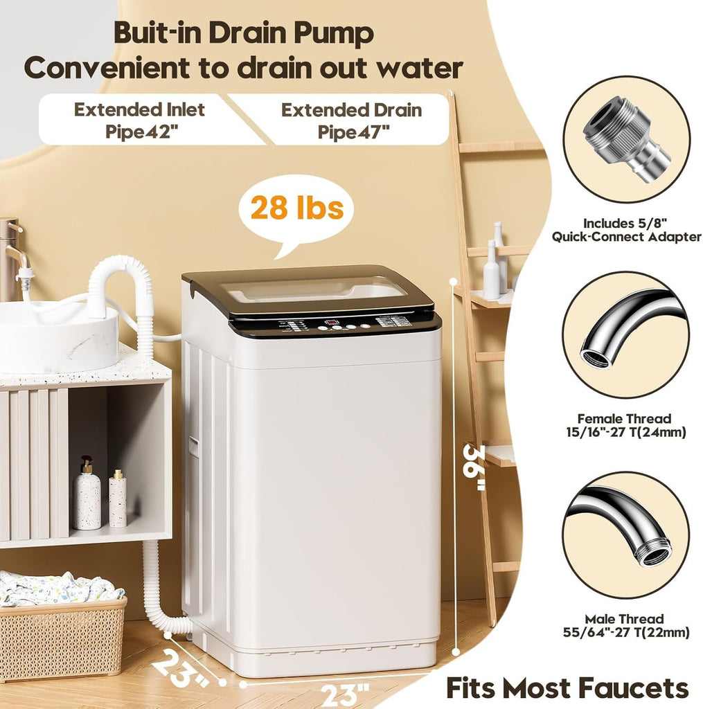 Portable Washer and Dryer Combo Set, 2.8 CU. FT. Portable Clothes Dryers with Boot Dryer, 28 lbs Fully Automatic