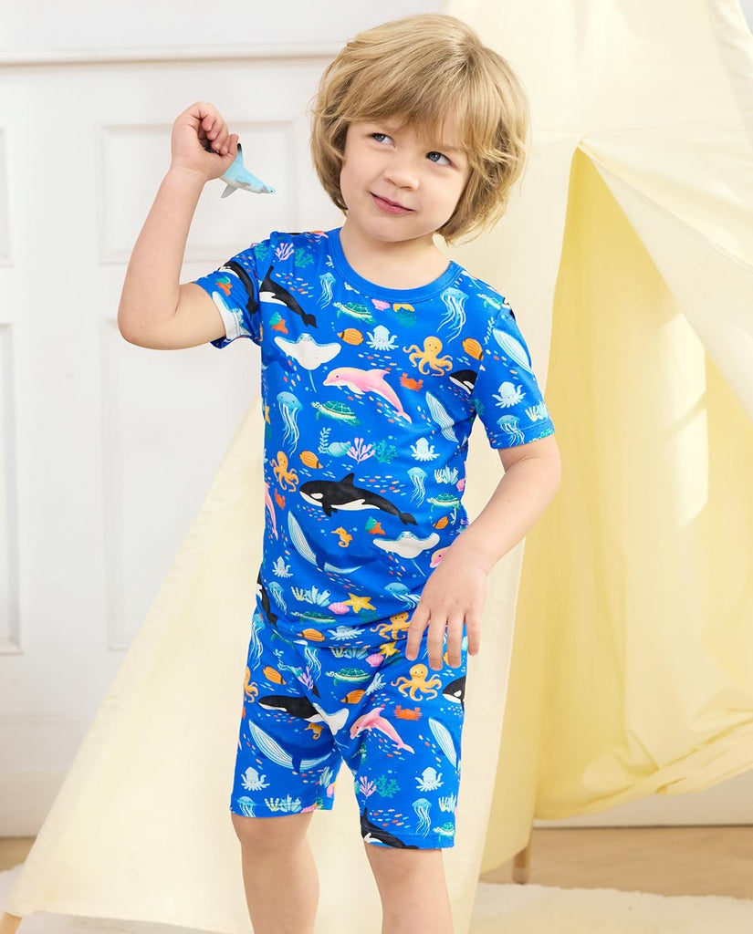 Bamboo Viscose Toddler Boys Pajamas Set, Short Sleeve Kids