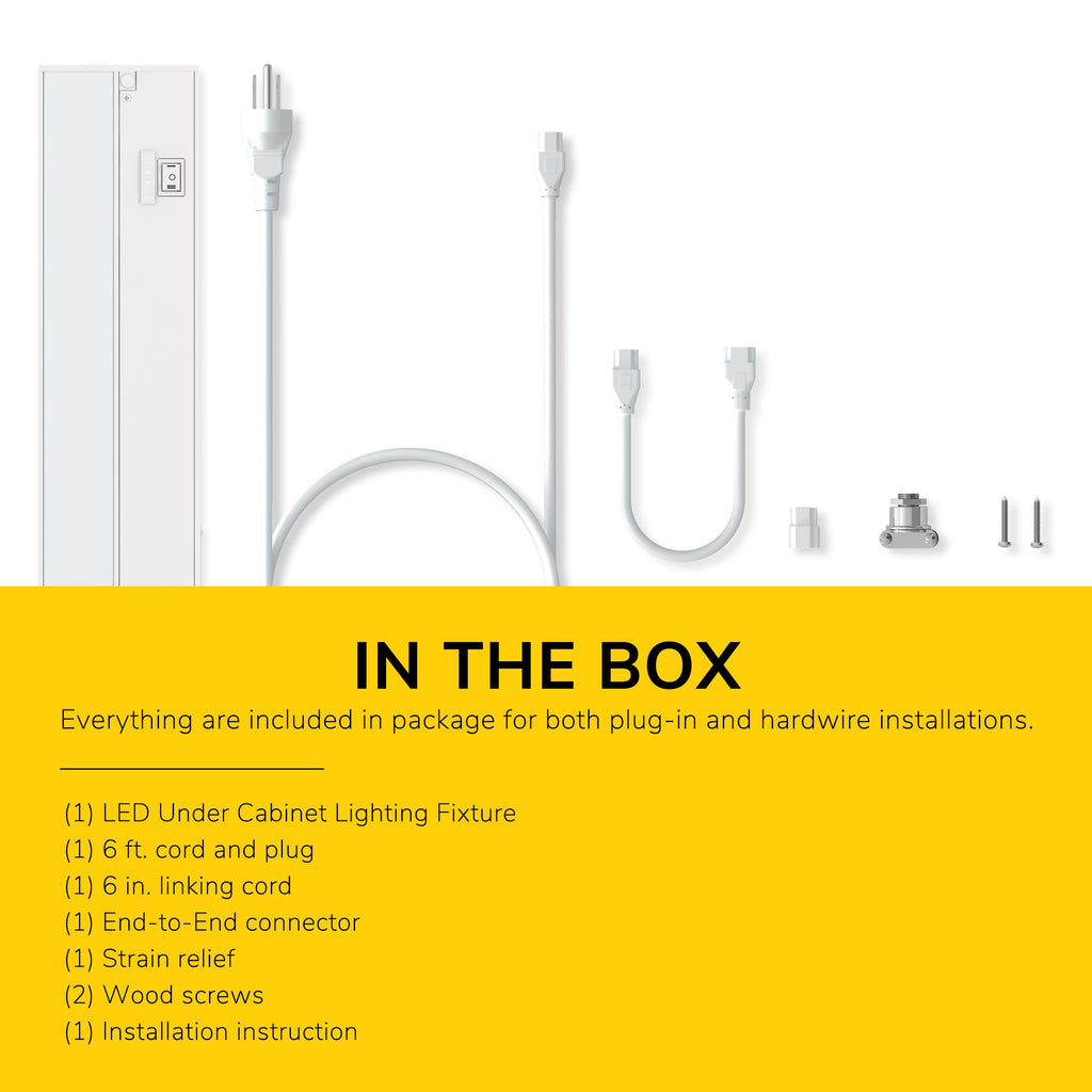 9-inch 3 Color Levels LED Under Cabinet Lighting, Hardwired or Plugged-in, Selectable 2700K/3000K/4000K, Dimmable
