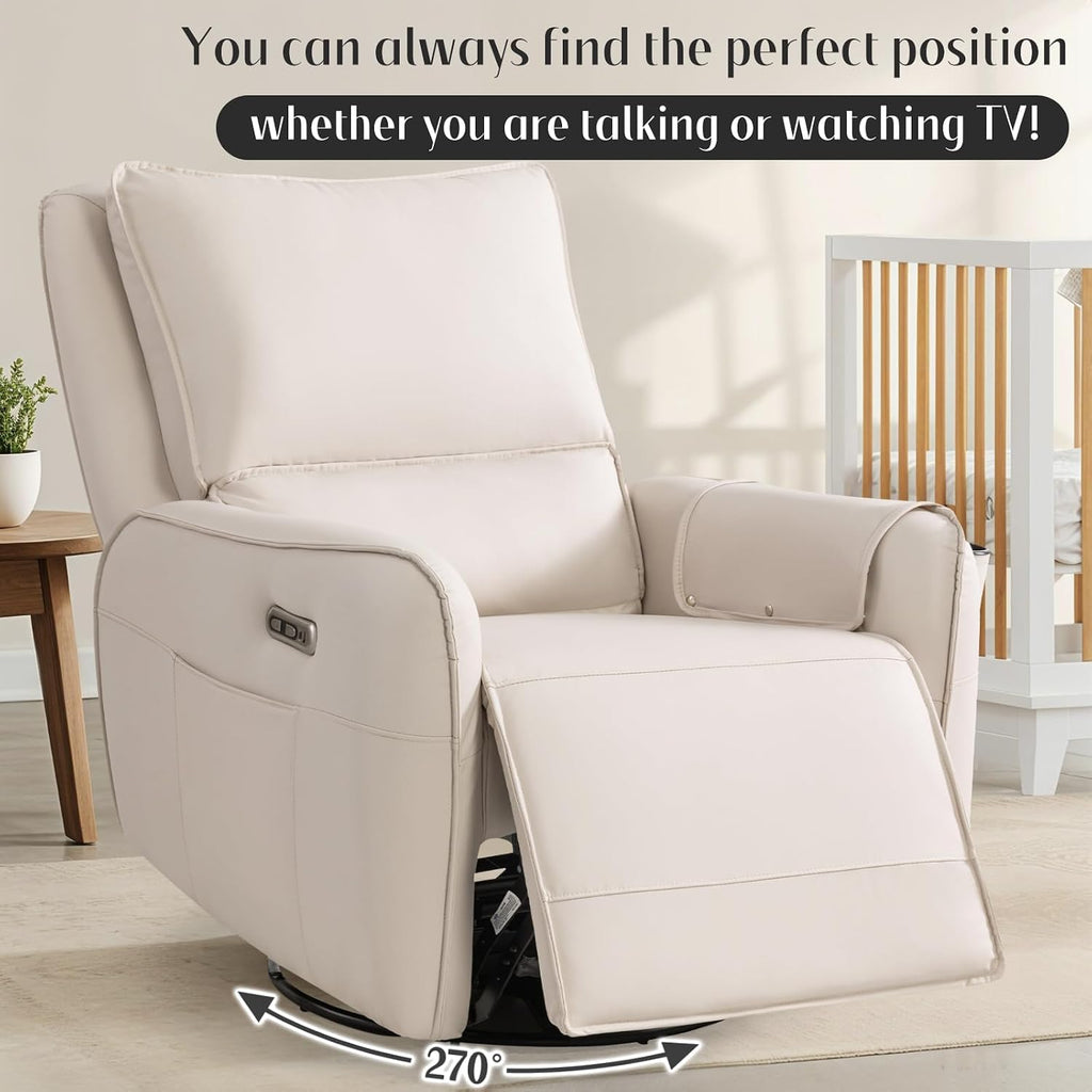 Power Recliner Gliders, Electric Swivel Rocker Recliner Chair, Comfy Upholstered Living Room Reclining Rocking