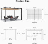 10' X 13' Outdoor Retractable Pergola with Sun Shade Canopy Patio Metal Shelter for Garden Porch Beach Pavilion Grill