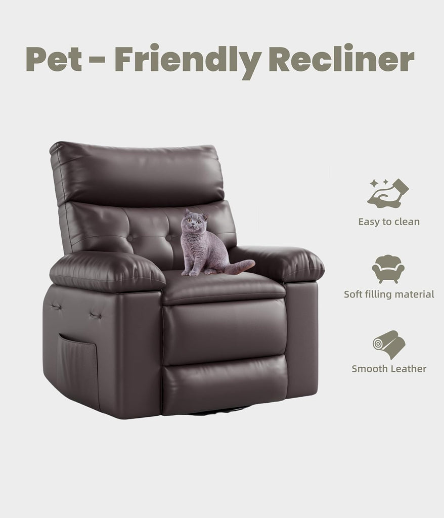 GarveeHome Oversized Recliner Chairs, Classic Manual Leather Recliner