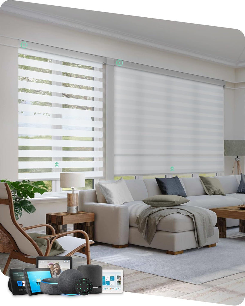Motorized Blinds with Remote, Electric Zebra Blinds for Indoor Windows, Room Darkening Smart Shades with Voice