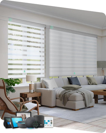 Motorized Blinds with Remote, Electric Zebra Blinds for Indoor Windows, Room Darkening Smart Shades with Voice