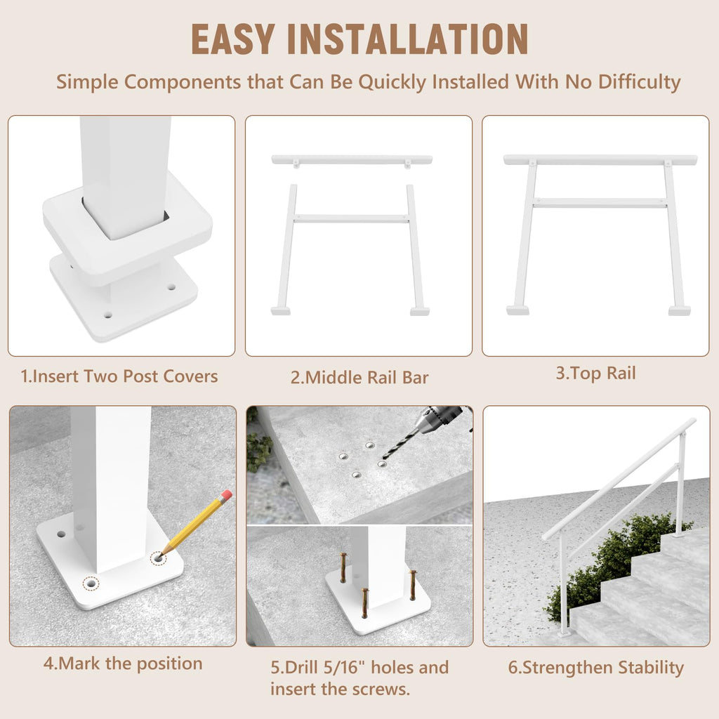 4-5 Step Hand Rails for Outdoor Steps White