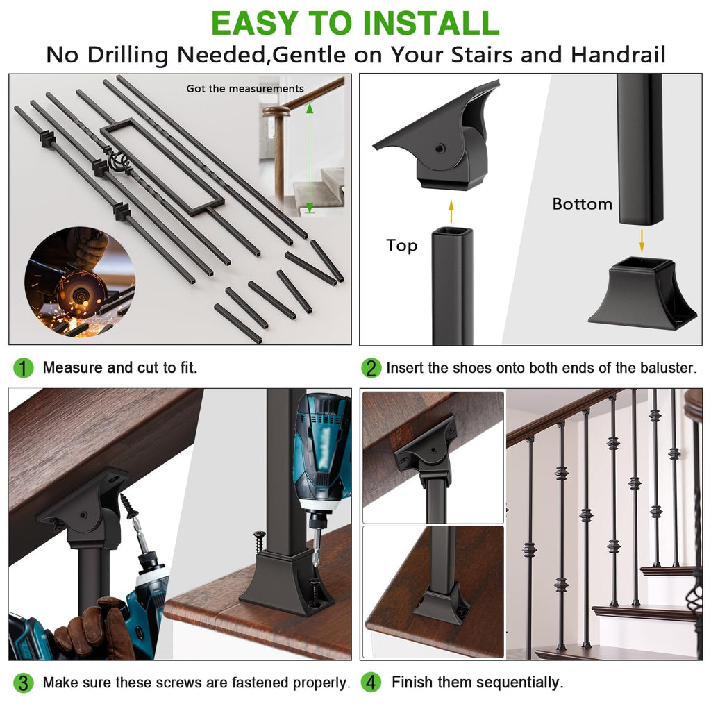 Staircase Balusters, 12-Pack Hollow Stair Spindles 40" Single Knuckle with Double Knuckle 1/2" Iron Balusters for