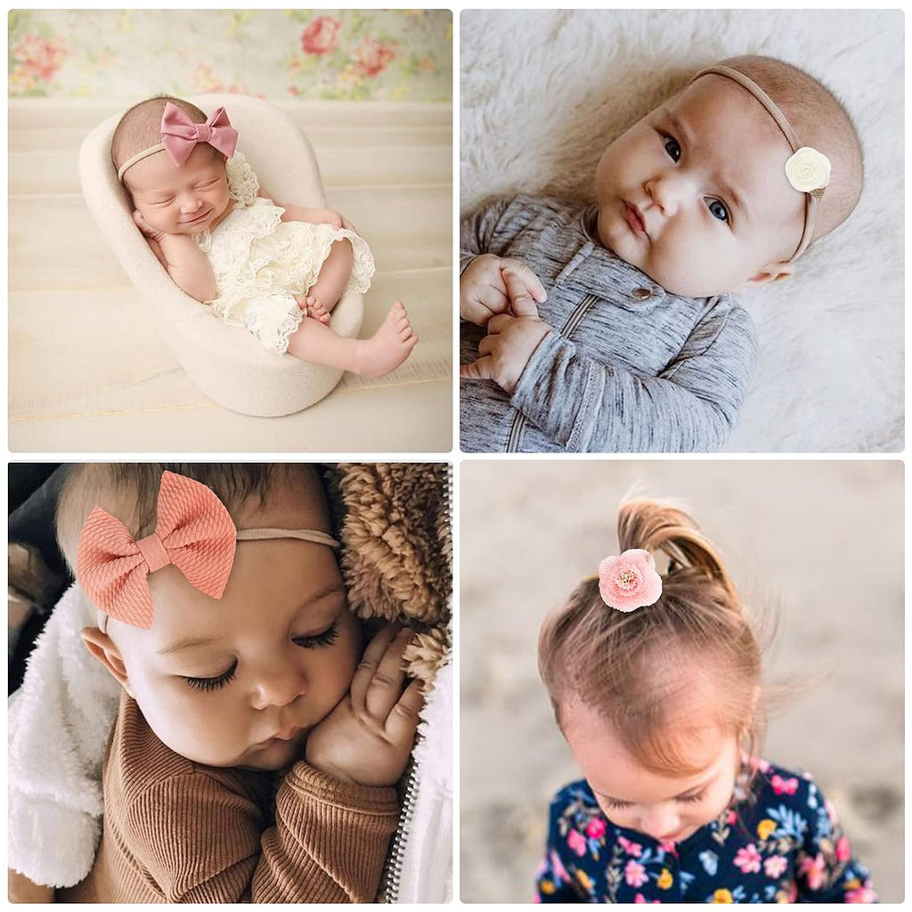 Baby Girl Headbands with Bows Soft Nylon Newborn Toddler Hairbands Handmade Baby Hair Accessories for Infant Girls