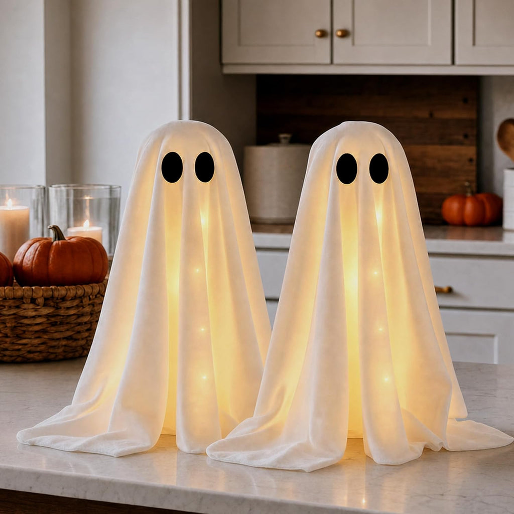 Halloween Decorations -2 Packs Spooky Light Up Ghosts with Lights - Set of 2