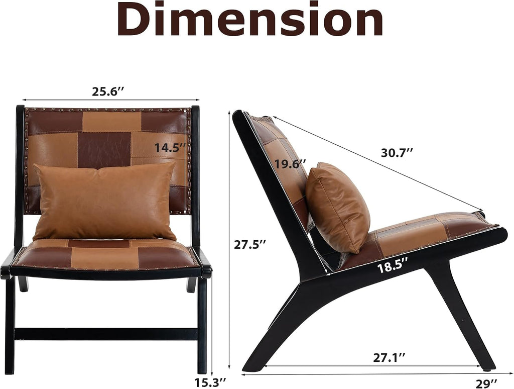 Accent Chair, Modern Comfy Genuine Leather Armless Accent Chairs