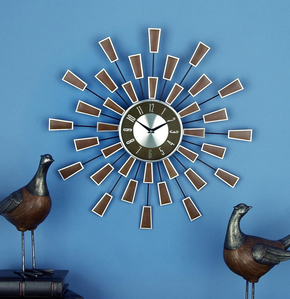 Metal Starburst Wall Clock, Clock 22" x 3" x 22", Brown
