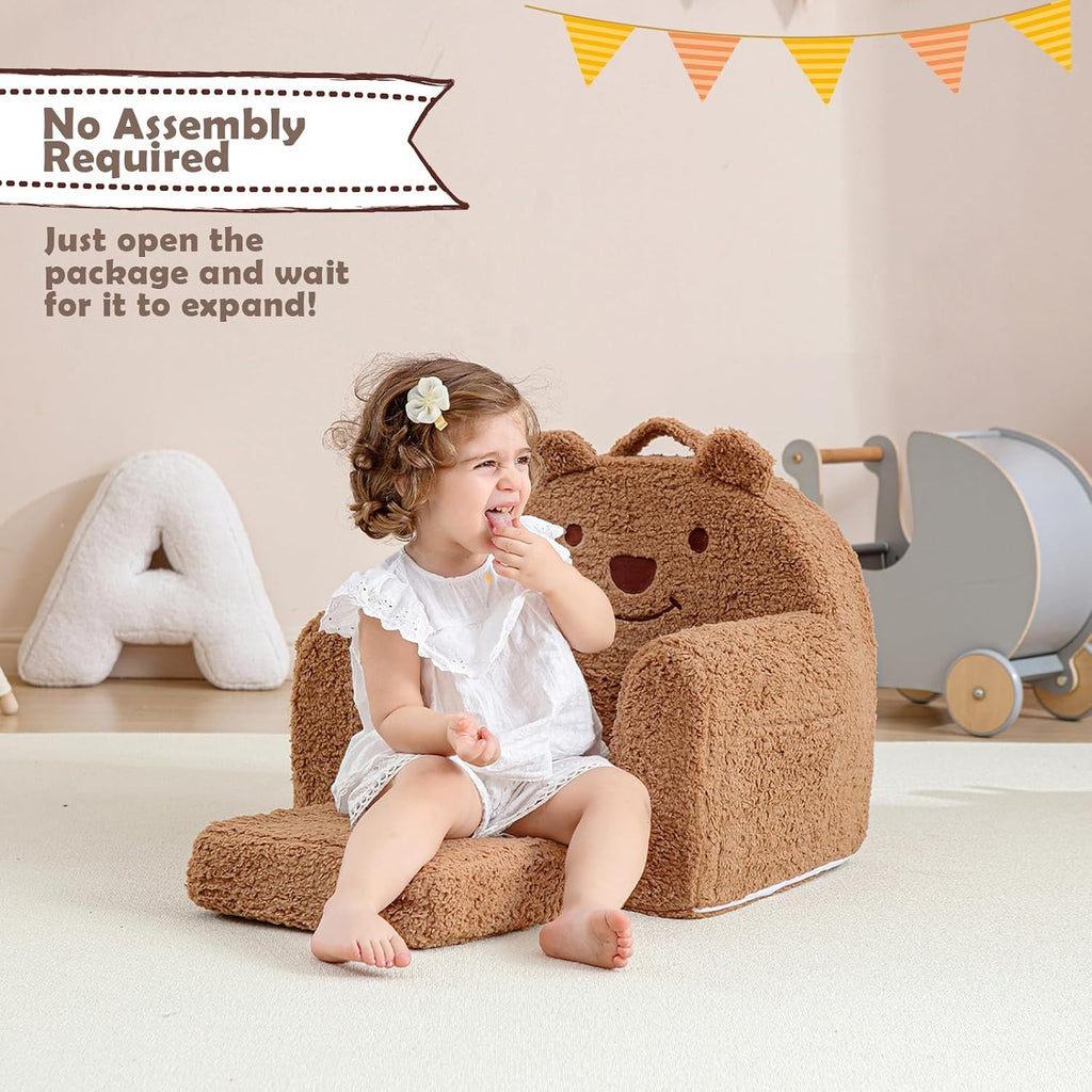 Toddler Chair,Sherpa Bear Toddler Couch Fold Out,Children Reading Chair,Flip Out Kids Couch,Kids Sofa Convertible