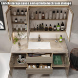 Bathroom Vanity with Sink- Modern Bathroom Vanity with Smart LED Defog Mirror Cabinet ? Multi Storage Space