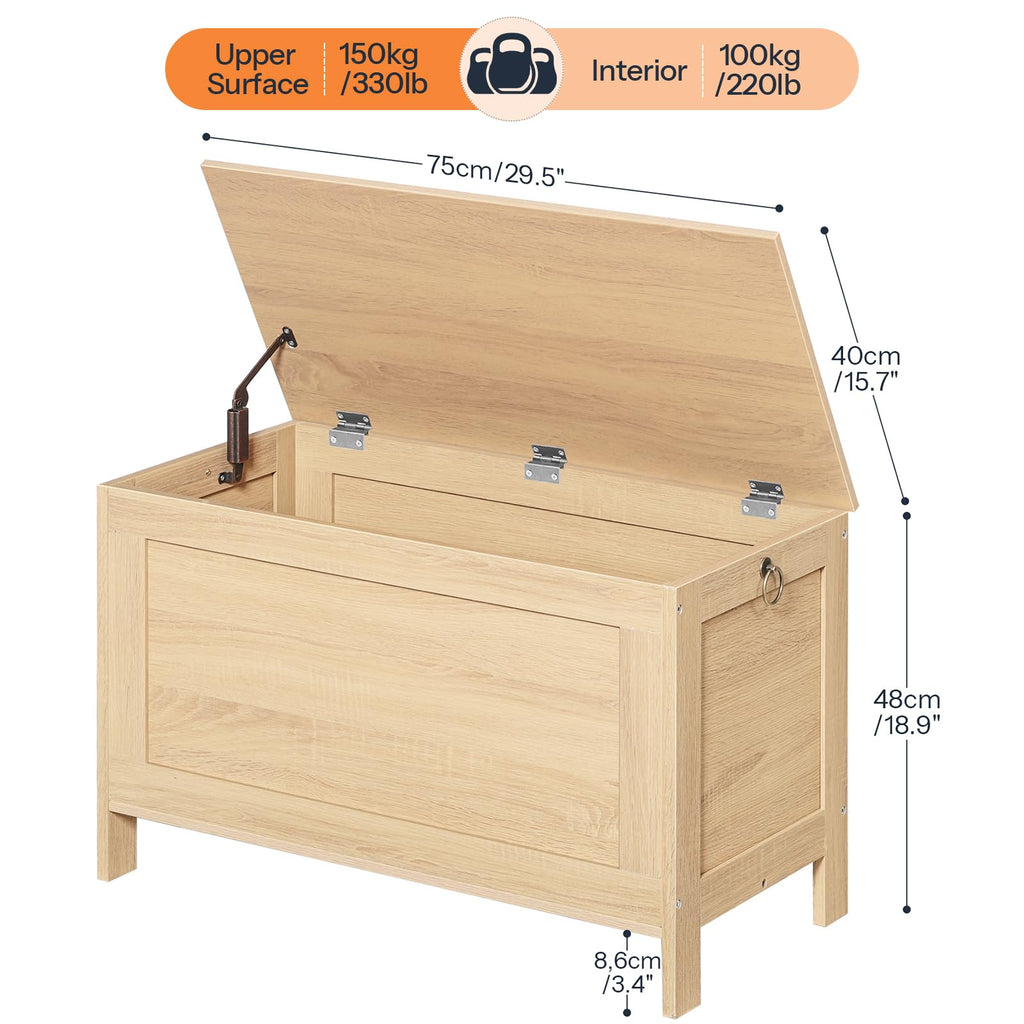 Toy Box, Retro Wooden Look Storage Chest with Safety Hinge, Entryway Storage Bench Supports 330 lb, 29.9 x 15.7 x