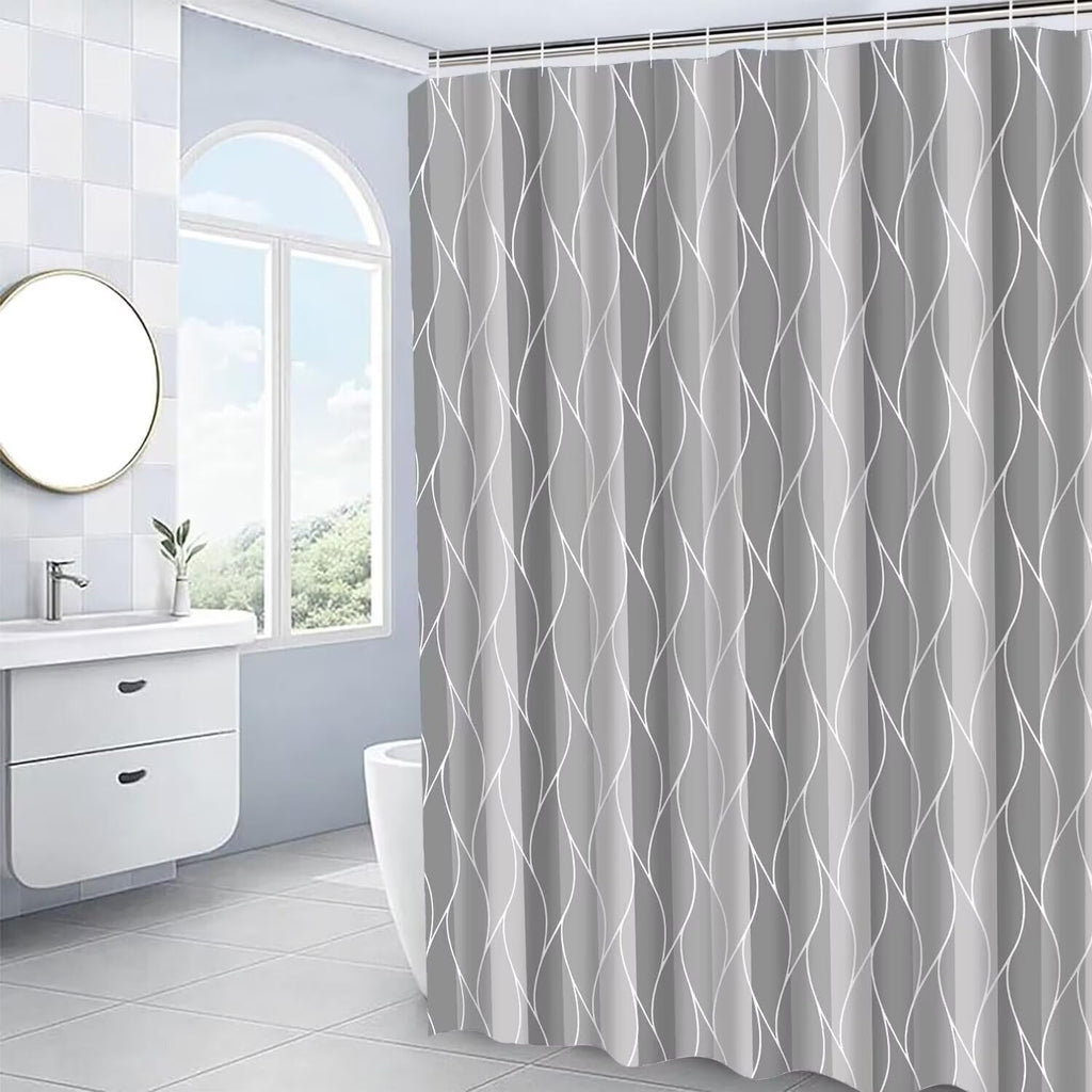 4Pcs Grey Wave Lines Set with Rugs Stripe Bathroom Set