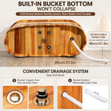 Cedar Wood Soaking Tub for Adults, Freestanding Wooden Bathtub with Lid & Steamer, Deep Japanese Style Bath Tub with
