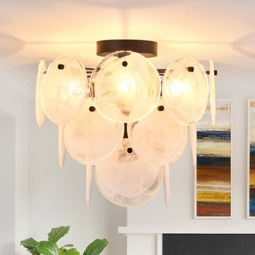 Modern Flush Mount Glass Ceiling Light, Black Hallway Lights Vintage Chandelier, 4-Light Unique Light Fixture