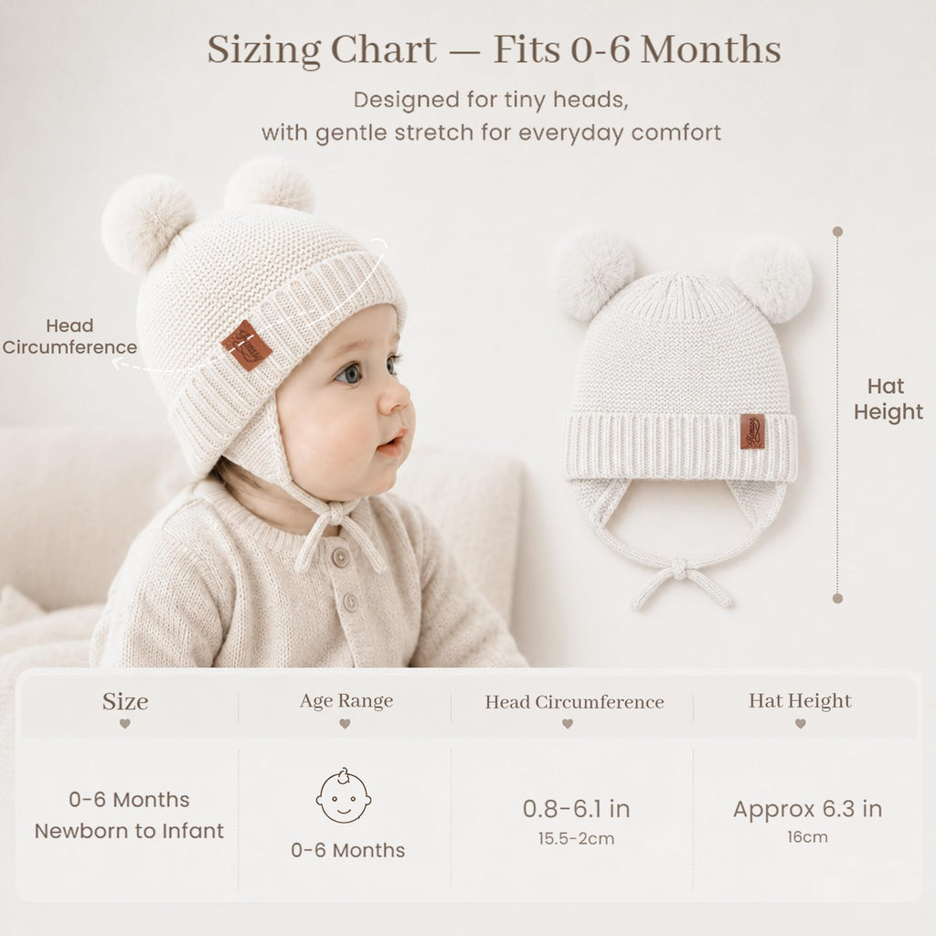 2 Pack Baby Beanie Hat with Ear Flaps, Newborn Winter Hat