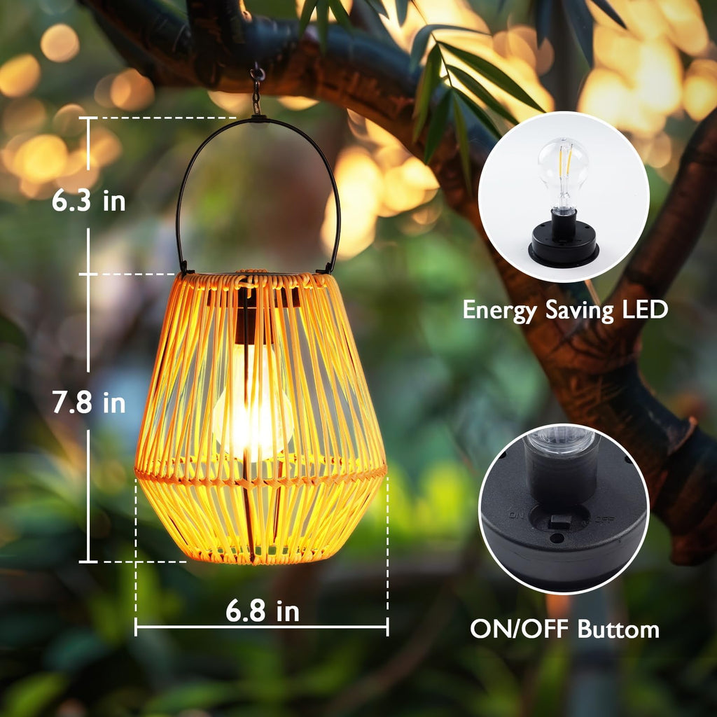 4 Pack Rattan Lantern Solar Outdoor Waterproof Hanging Lights