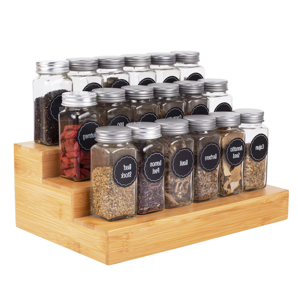 Bamboo Spice Rack Organizer for Cabinet 2 Pack - 3 Tier Countertop Step Shelf, Seasoning Storage Stand Pantry, Spice