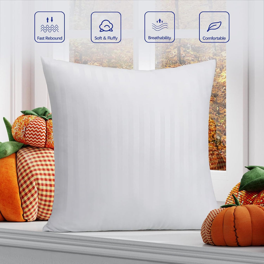 Throw Pillow Inserts, Hypoallergenic Soft & Firm Cushions with 100% Cotton Cover, 18x18 Pillows Filler - Set of 2
